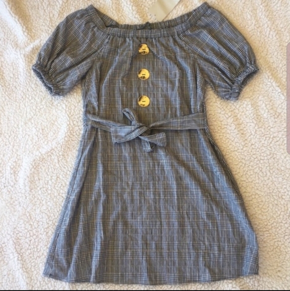 Zara Basic Plaid Off the Shoulder Dress - Picture 2 of 3